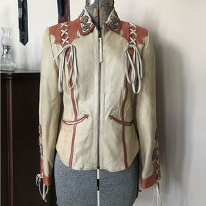 Stunning Double D Ranch Wear NWT Tan/Camel Beaded Leather Jacket